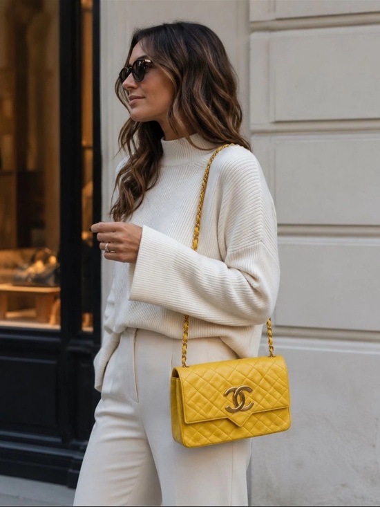 CHANEL Handbags - CHANEL Medium Yellow Quilted Leather Classic Double Flap Bag with Gold Chain